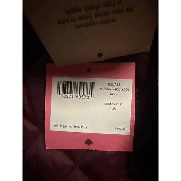 Kate Spade New York Women's Quilted Anorak Coat Small Mulberry New with Tag - Picture 2 of 2